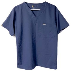 Figs Blue Catarina Single Pocket Scrub Top Shirt Size Small